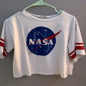 crop top. white, red, and blue. from H&M. 10-12